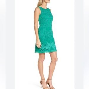 Eliza J Teal Blue Green Lace Mini Crewneck Sleeveless Dress Women’s Size 2